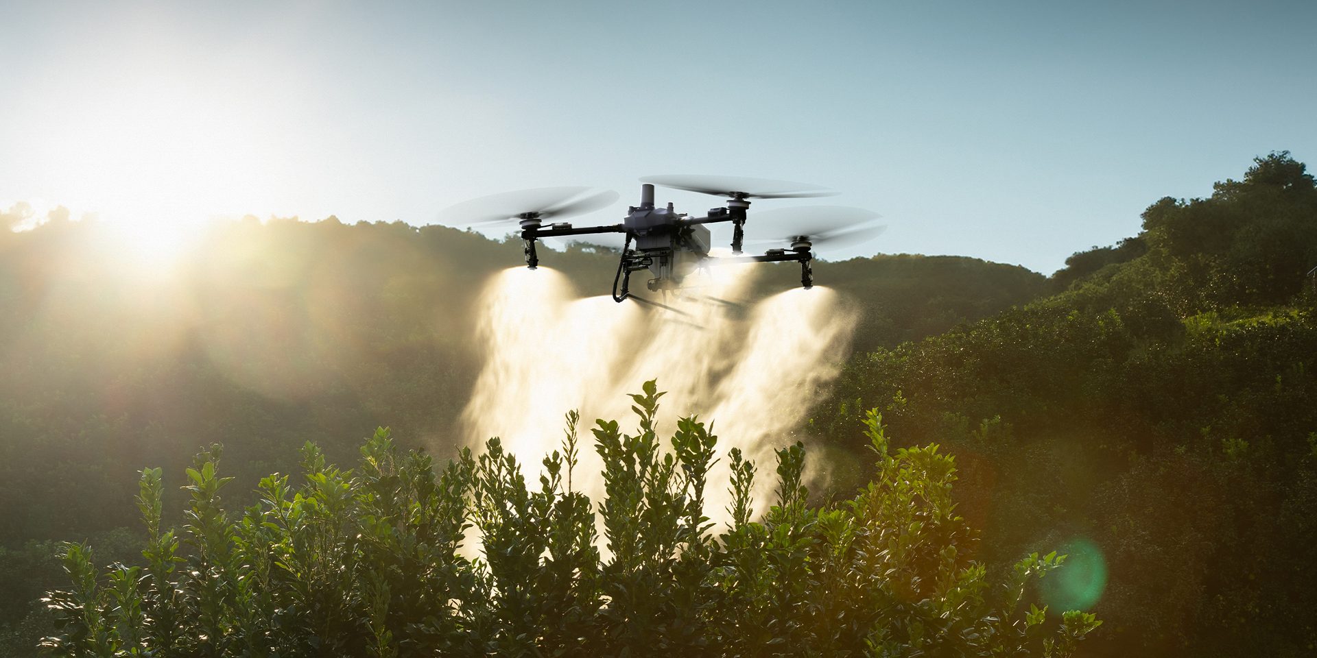 Drone a pulverizar uma cultura